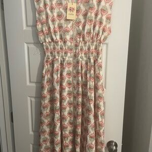 Entro Floral Midi Dress in Pink and Cream